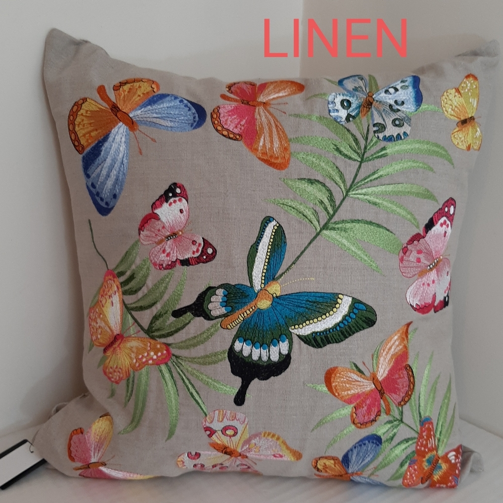 Magaschoni 100% Linen Butterfly Decorative 20" Pillow
